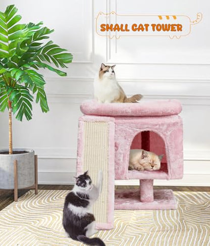 SYANDLVY Small Pink Cat Tree with Perch for Indoor Cats, Cat Tower with Scratching Post, Modern Activity House for Large Cats, Condo with Board, Kittens Cave - color: Pink