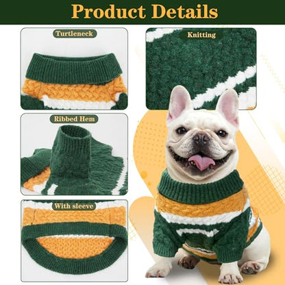 Green Bay Small Dog Sweater Football Theme Turtleneck Knit Dog Sweaters for Small Pets Warm Winter Cat Dog Clothes - color: Green&yellow, size: Small
