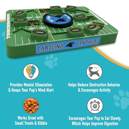 Pets First NFL Carolina Panthers Large Puzzle Toy, Interactive Treat Dispenser, Slow Feeding Toy for Dogs - color: CAROLINA PANTHERS, size: Large