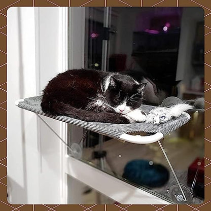 Cat Window Perch with 360° Sunbath, Hammock Bed for Indoor Cats, Grey Comfortable Seat for Sunbathing, Easy to Install on Any Window (Large)