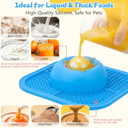 Slow Feeder Dog Bowls & Lick Mat for Liquid and Thick Treat, Anti-Slip Dog Lick Bowl with Interactive Rolling Ball, 5/6 Cup Pup Licking Toy for Large Medium Small Dogs and Cats Blue - color: Blue