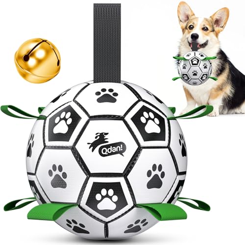 QDAN Dog Soccer Balls Toy with Bell Inside, Outdoor Interactive Toys for Tug of War, Puppy Birthday Gifts, Water Toy, Durable Ropes Squeaky Ball for Small Medium Dogs （6 INCH） - color: Squeaky Green, size: Medium Size 2 (6")