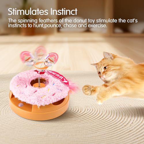 Migipaws Interactive Cat Toys, Automatic Frenzy Donut cat Toy with Moving Feather,Catnip, Squeaking for Indoor Cats Rechargeable