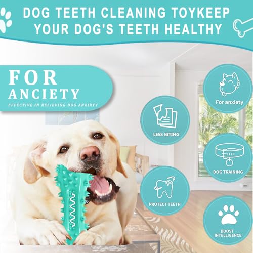 Dog Teeth Cleaning Toy for Training, Playing, Chewing - Squeaky Toys for Aggressive Chewers - Toothbrush Stick Bone for Medium Large Dogs (Blue) - size: Blue