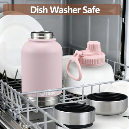 Cibaabo Insulated Dog Water Bottle with 2 Bowls, 32oz Travel Stainless Steel Double Wall Thermos, Portable Pet Dispenser, Gifts for Puppy Small Medium Dogs Walking Hiking and Camping - color: Blush Pink