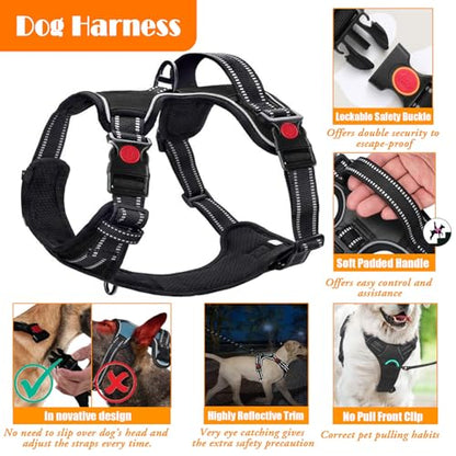 LOBEVE No Pull Dog Harness, Collar & Leash Set | Includes Dog Seat Belt, Collapsible Bowls & Poop Bag Dispenser. Ideal for Training, Walking, Hiking. Fits Small to Large Dogs(Black-S) - color: Black, size: Small
