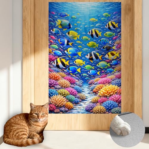 Cat Scratching Mat 15.3x23.6 Inches Polyester Synthetic Fiber, Underwater Coral Reef Print, wall cat Scratcher, Scratch pad, Home Decor, Bathroom, Coastal Themed Room (2pcs) - color: Mi08795-2pcs