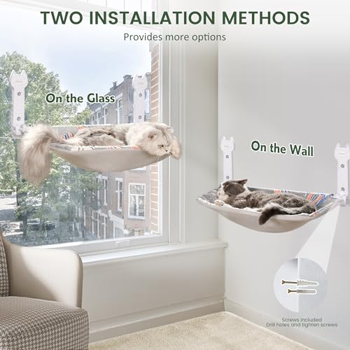 HiPetpy Cat Window Perch, Glow in The Dark Foldable Cat Hammock with Sunken Design & Removable Soft Cover, Breathable Cordless Window Bed for Resting Indoor Kitten (Shallow Perch, 1 Pack - M) - size: 1 Pack - M