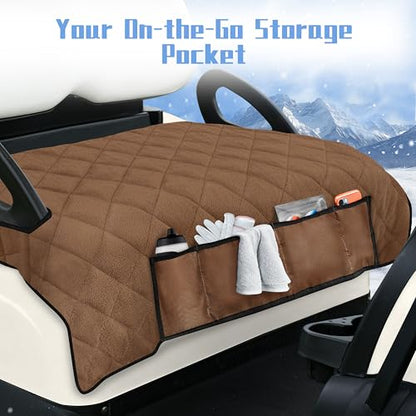 Golf Cart Seat Covers with 4 Front Pockets, Thick Seat Towel Blanket with Non-Slip Backing, Fits EZGO, Club Car, Yamaha and More 2 & 4 Passenger Golf Carts, Dark Brown - color: Dark Brown