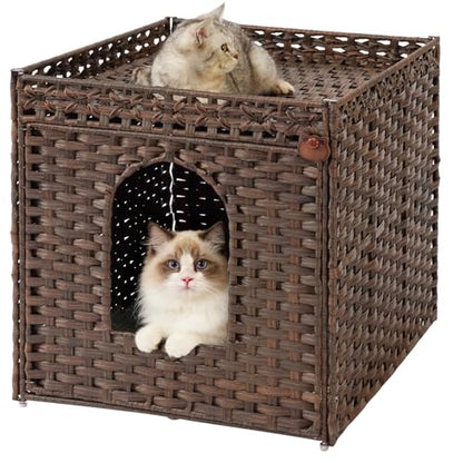 SETVSON Cat Litter Box Enclosure Furniture, Large Hidden Litter Box Furniture, Handwoven Rattan Cat House Cabinet, One Mat, Two S-Shaped Hooks, Living Room, Apartment 21.6 X 26 X 21.6 Inches, Brown - color: Brown, size: XL