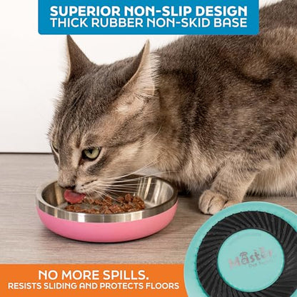 Master Pet Supply Stainless Steel Cat Bowls - 9 oz Heavy Duty - Aqua Sky, Double Wall Extra-Thick Insulated, Non-Slip Pet Water Bowl for Cats & Pets, Anti Rust Metal, Dishwasher Safe - color: Aqua Sky