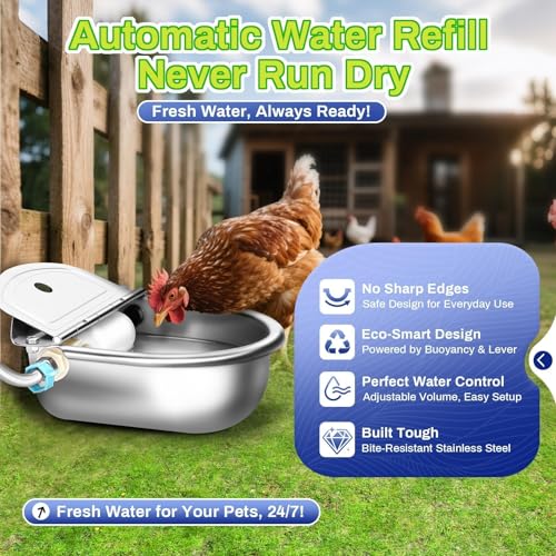 Automatic Animal Drinking Water Bowl with Float Valve, Stainless Steel Kit Includes Bowl, Standard Pipe, Replacement Valve, Quick Connector Adapter and Countersunk Bolts(Auto-Filling)
