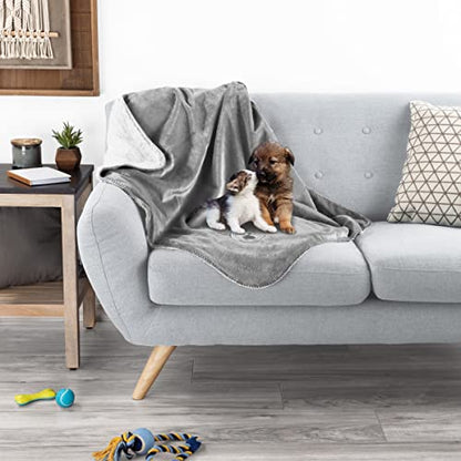 Waterproof Pet Blanket - 30x40-Inch Reversible Sherpa Fleece Throw Protects Couches, Cars, and Beds from Spills, Stains, and Fur by PETMAKER (Gray) - color: Gray, size: X-Small