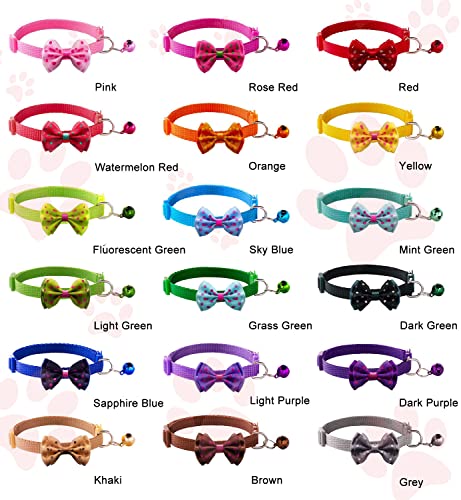 18Pcs Puppy Collars, Cat ID Collars with Bell Adjustable 19-32cm, Polka Dot Bow Soft Nylon Adjustable Breakaway Identification Collars for Puppy Kittens - color: Polka Dot Bow, size: Unbreakaway