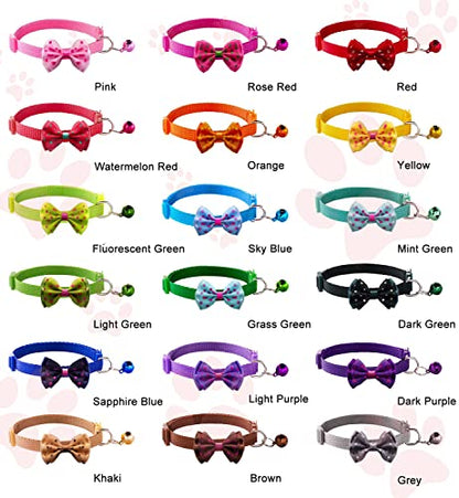 18Pcs Puppy Collars, Cat ID Collars with Bell Adjustable 19-32cm, Polka Dot Bow Soft Nylon Adjustable Breakaway Identification Collars for Puppy Kittens - color: Polka Dot Bow, size: Unbreakaway