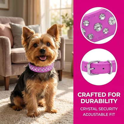 Rhinestone Dog Collar, Bling Rhinestone PU Leather Crystal Diamond Pet Dog Cat Puppy Collar Black S M L XL (M, Purple) - color: Purple, size: M