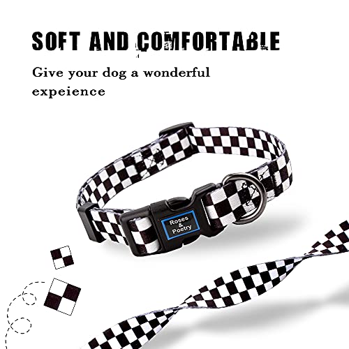Roses&Poetry Dog Collar with Colourful Checkered Patterns, Adjustable Durable Puppy Collars for Small Medium Large Dogs (Black & White-XS) - color: Checkered, size: XS
