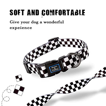 Roses&Poetry Dog Collar with Colourful Checkered Patterns, Adjustable Durable Puppy Collars for Small Medium Large Dogs (Black & White-XS) - color: Checkered, size: XS