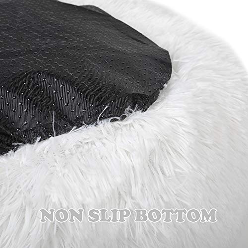 otoez Kitten Puppy Bed Extra Small XS Round Dog Cat Beds Anti Anxiety Plush Pet Calming Donut Bed with Non-Slip Waterproof Bottom, Washable (15.7", White) - color: White, size: 15.7"