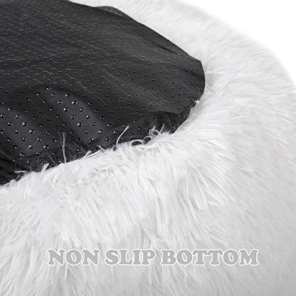 otoez Kitten Puppy Bed Extra Small XS Round Dog Cat Beds Anti Anxiety Plush Pet Calming Donut Bed with Non-Slip Waterproof Bottom, Washable (15.7", White) - color: White, size: 15.7"