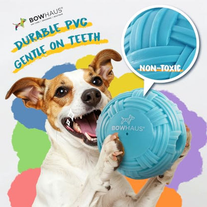 BOWHAUS Knitted Style Giggle Ball for Dogs, 5.5 Inch Interactive Dog Exercise Toys, Indestructible Fun Squeaky Chew Toy, Non-Toxic Durable PVC Chew Ball for Indoor Outdoor Play - style: Giggle Ball - Knitted Style