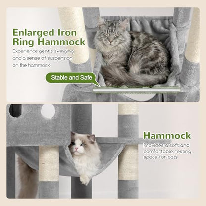 Globlazer Multi-Level Extra Large Tall Cat Tower 83 inch Sturdy Heavy Duty Cat Tree for Indoor Large Adult Cats Kittens with 2 Cat Condo, 8 Scratching Post, 2 Hammock, S83G, Light Grey - color: Light Grey