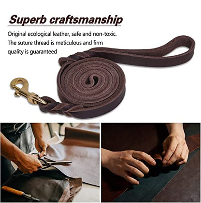 LWBMG Leather Dog Leash 6ft x 3/4 inch, Heavy Duty Genuine Leather Braided Dog Training Leash, Soft and Strong Pet Lead for Large, Medium, Small Dogs - color: Brown, size: 6 ft x 3/4 inch