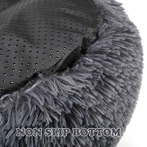 otoez Kitten Puppy Bed Extra Small XS Round Dog Cat Beds Anti Anxiety Plush Pet Calming Donut Bed with Non-Slip Waterproof Bottom, Washable (15.7", Dark Grey) - color: Dark Grey, size: 15.7"