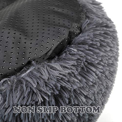 otoez Kitten Puppy Bed Extra Small XS Round Dog Cat Beds Anti Anxiety Plush Pet Calming Donut Bed with Non-Slip Waterproof Bottom, Washable (15.7", Dark Grey) - color: Dark Grey, size: 15.7"