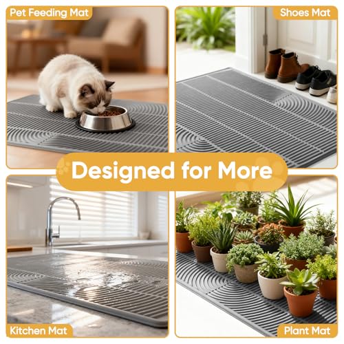 TRZZ XXL Extra Large Cat Litter Mat, Silicone Litter Box Mat for Floor, Waterproof & Non-Slip, Easy to Clean, Cat Litter Trapping Mat & Kitty Litter Catcher for Scatter Control (Light Gray) - color: Light Gray