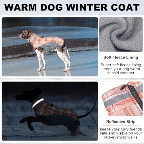 BEAUTYZOO Dog Winter Coat with Harness Built in, Reflective Plaid Puffer Vest Waterproof for Medium Dogs, Fleece Warm Puppy Zipped Jacket with D Ring, Pet Cold Weather Sweater Clothes, Brown M - color: Brown, size: Medium