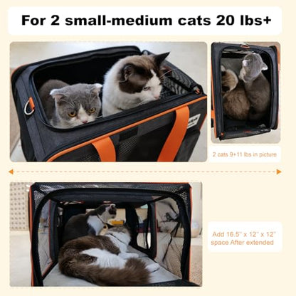 pidipiti 20 x 14 x 14 inches Expandable pet Carrier for 1 Large cat Under 25 lbs,2 Medium Cats 20 lbs+,cat Crate/Bag for Short Trip/Long Distance car Travel - size: Large(expandable)