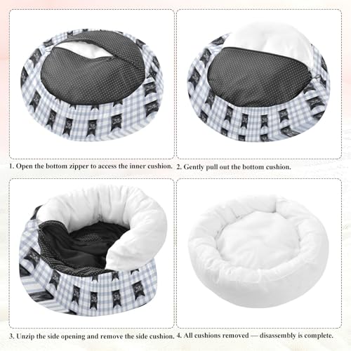 Calming Donut Dog Bed Cat Plaid Purple Design, 22" Washable Pet Lounger with Removable Cover, Cozy Cushion Comfort Nest for Medium Dogs - size: Medium