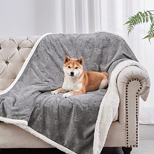 Qeils Dog Blankets for Small Dogs - Waterproof Cat Blanket Washable - Sherpa Fleece Puppy Blanket, Soft Plush Reversible Throw Protector for Bed Couch Car Sofa, 40"X50", Grey - color: Grey, size: 40"x50"