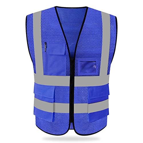HYCOPROT High Visibility Mesh Safety Reflective Vest with Pockets and Zipper, Meets ANSI/ISEA Standards - color: Blue, size: 3X-Large