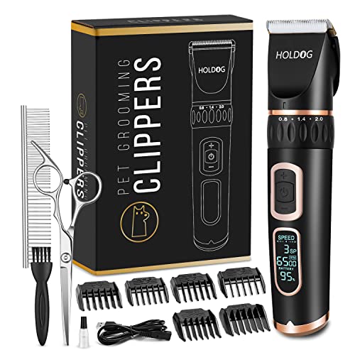 Dog Clippers Professional Heavy Duty Grooming Clipper 3-Speed Low Noise High Power Rechargeable Cordless Pet Tools for Small & Large Dogs Cats Pets with Thick Coats - color: Black
