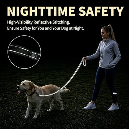 2 Pack Dual Handle Dog Leash, 6ft x 1in Heavy Duty Reflective Nylon Leash with Padded Grip, Traffic Handle, D-Ring, Tangle-Free Dog Lead for Small, Medium & Large Dogs, Safe Night Walks (Black+Blue) - color: 2PCS-Black+Blue