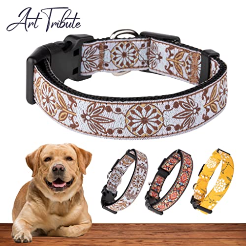 Dog Collars for Small Medium & Large Dogs - Female and Male Patterns on Long Lasting, Adjustable, Strong and Durable Puppy Quick Release Buckle White Woven Collar - color: White Woven, size: Medium