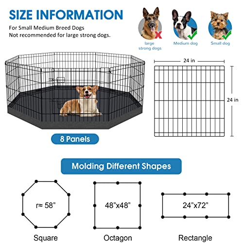 Puppy Pet Playpen 8 Panel 24 Inch Indoor Outdoor Metal Portable Folding Animal Exercise Dog Fence Ideal for Pet Animals Dog Cat Rabbit Breed Puppy with Bottom Pad (Black with Bottom pad) - style: 24'' x 24'' with Bottom cover