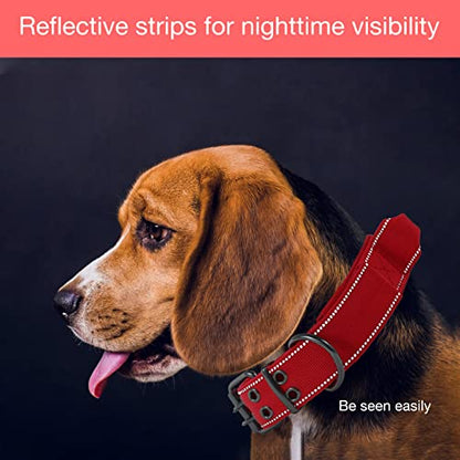 Reflective Dog Collar Heavy Duty Tactical with Control Handle and Metal Buckle for Dog Training(X-Large, Red) - color: Red, size: X-Large (Pack of 1)