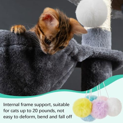 Dansydaisy 3 Pack 13" Large Cat Tree Hammock Basket Bed Lounger Tower Replacement Parts with 6 Pcs Hanging Elastic Strings Pom Pom Toys, Cat Tree Accessories Hammock Attachment (Gray) - color: Gray, size: 13"