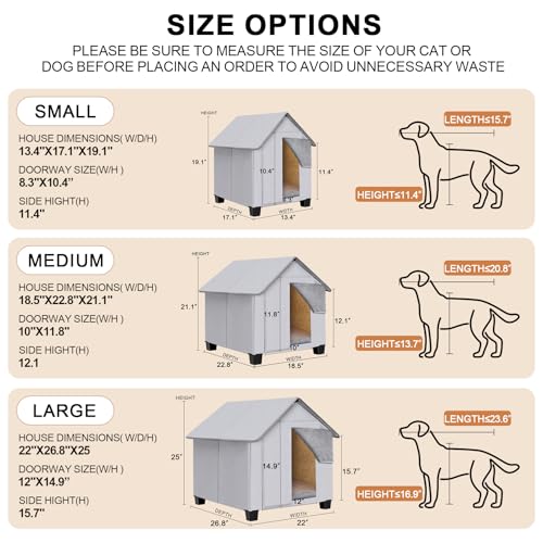 Outdoor Dog House, Elevated Foldable Dog Cave Bed with Removable Plush Mat for Medium Dogs and Cats Up to 20.8 Inches Long