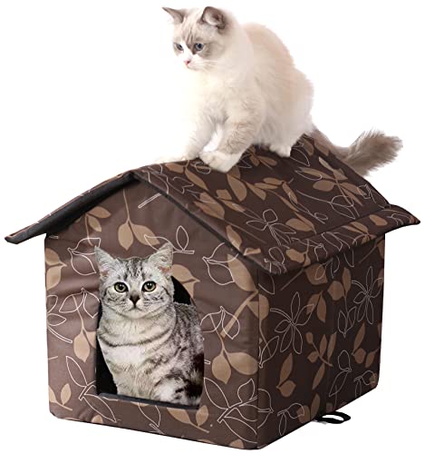 Cat Houses for Outdoor Cats, Weatherproof Outdoor House for Feral Cats, Warm Stable Stray Cats Shelter in Winter Brown Medium - style: Brown cat house