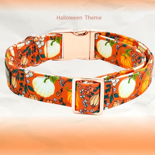 Elegant little tail Halloween Dog Collar, Pumpkin with Flower Print Halloween Pet Collars Puppy Collar with Bow Cute Adjustable Collars for Small Medium Large Dogs - color: Flower Pumpkin, size: X-Small (Pack of 1)