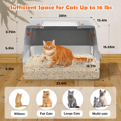 Vivifying Stainless Steel Litter Box with Lid, XL Side Entry Extra Large Litter Box for Big Cats & Kitty, Removable Enclosed Metal Cat Pan with High Sided Enclosure, Scoop, Mat, Footboard (Gray) - color: Gray