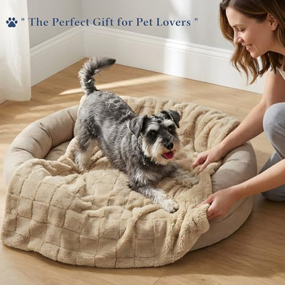 David's Home Large Dog Blankets Washable Pet Bed Cover, Soft Fluffy Fuzzy Cat Puppy Blanket with Premium 300GSM Fleece for Pet Kitten Doggy, Pale Khaki, 50x60IN - color: Pale Khaki, size: Throw
