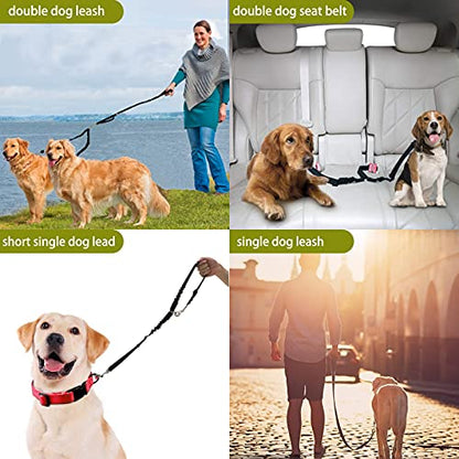 Double Dog Leash - Dual 360 No Tangle Two Dogs Leash for Small to Large Dogs - Adjustable, Tangle Free (Black) - color: Black