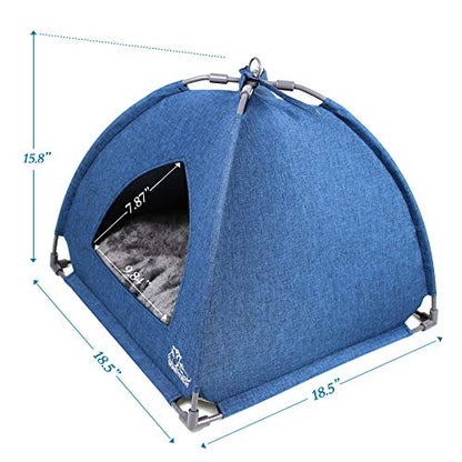 Winsterch Cat Bed Cave for Indoor Cats,Small Pet Tent Cave for Cats Kitten Small Dogs,Warming Cat House with Removable Washable Cushion (18.5'' x 18.5'' x 15.8'',Blue) - color: W-Blue