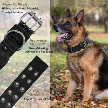 Tactical Dog Collar Military Adjustable Dog Collars Soft Nylon Training Collar with Patch Heavy Duty Metal Buckle Collars for Medium Large Dogs (Blue, L) - color: Blue, size: L