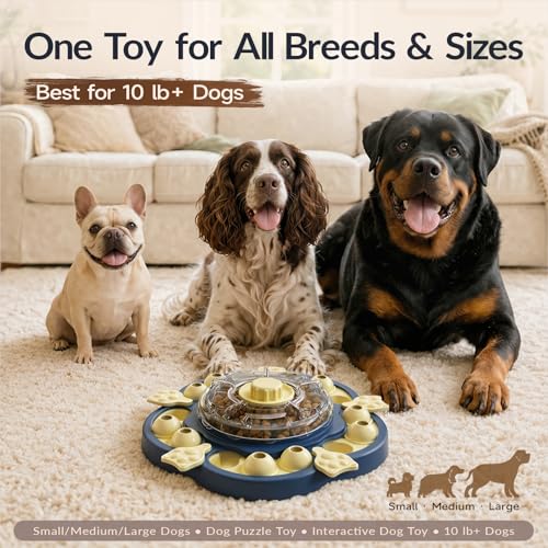 Dog Puzzle Toy, 3 Levels of Step-by-Step Challenge, Spin to Release Treat Dispenser, Slow Feeder & Mental Stimulation Enrichment Toy for Small Medium Large Dogs - color: Sunflower Blue